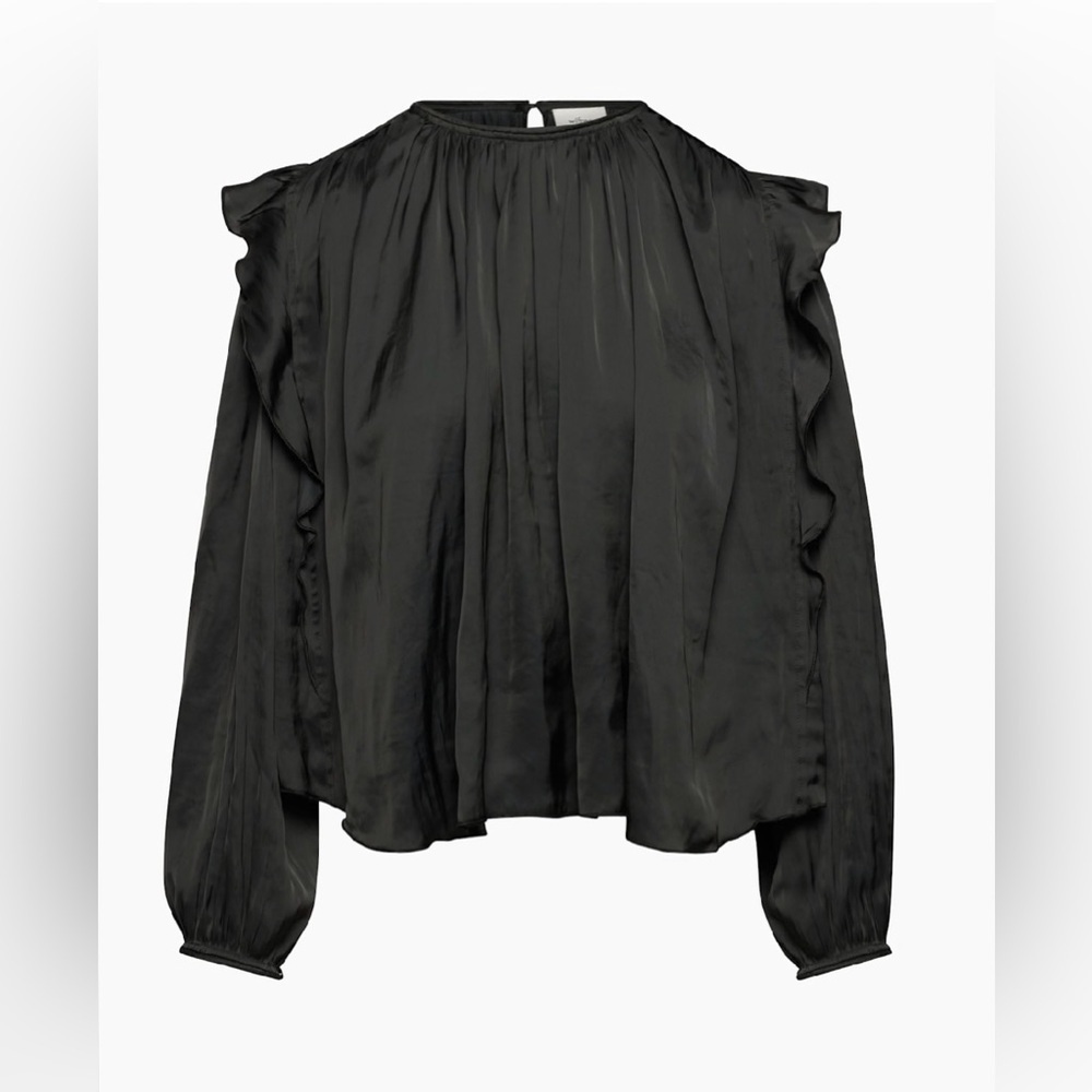 Wilfred Ruffle Blouse Women‎ Small Black Satin Long Sleeve Gathered Top - Picture 6 of 15